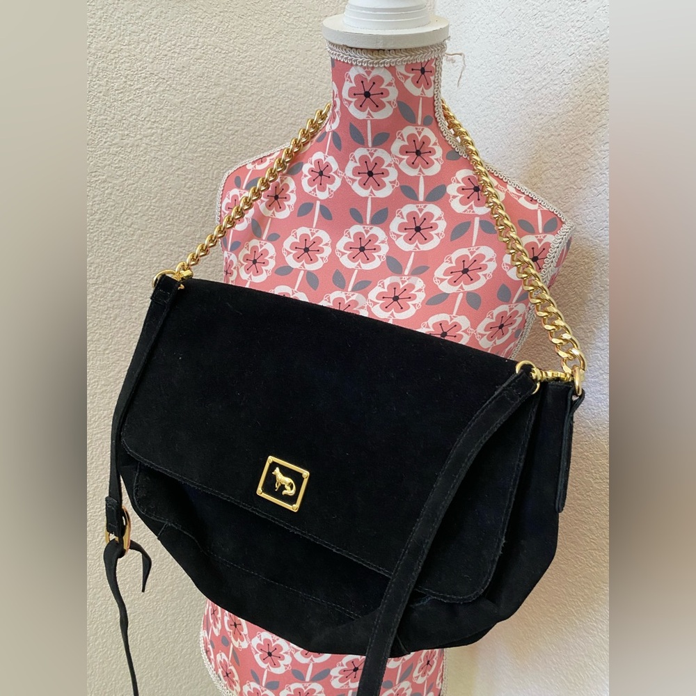 Emma Fox Elegant Black Suede Shoulder Bag